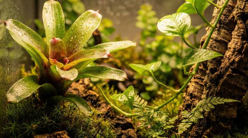 Makro fotografia tropikalnych roślin z kroplami wody